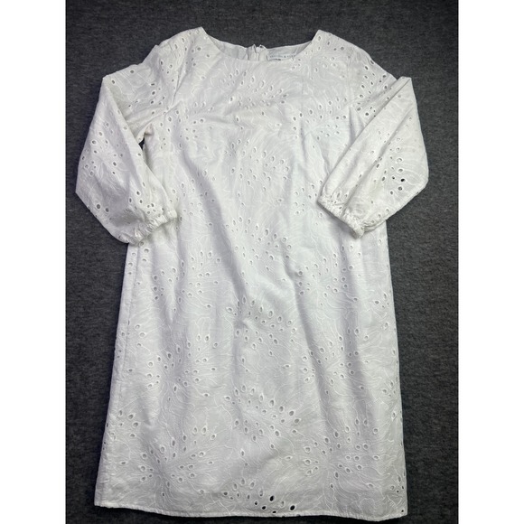 Preston & York Dresses & Skirts - Preston & York Womens White Eyelet Shift Dress Long Sleeve Cotton 10